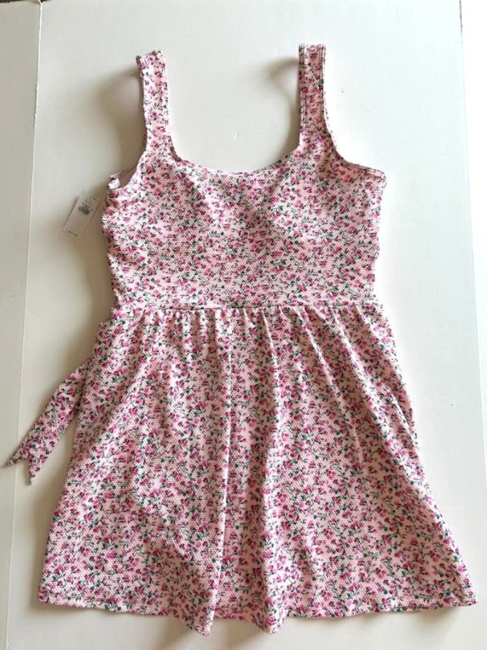 Old Navy Pique Side-Tie Swim Dress Pink Floral L - Picture 5 of 6